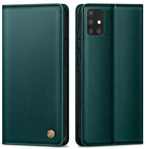 Handyhülle für Samsung Galaxy A71 Hülle,Premium Lederhülle Schutzhülle Tasche für Samsung A71 Hülle Wallet Kartenfach Standfunktion Klappbar Flip Case für Galaxy A71 Hülle,BlauGrün