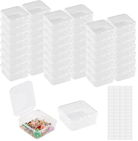 WEDAMOO 48 Pcs Square Clear Plastic Storage Containers Box with Lids, 4.5 × 4.5 × 2 cm Small Bead Boxes, Mini Storage Container, Mini Plastic Box for Beads, Small Items, Other Craft Projects
