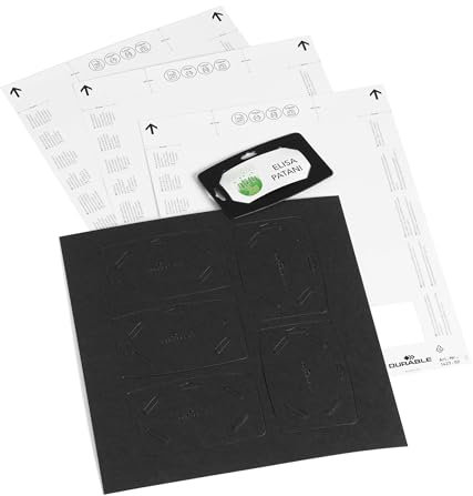 Durable Namensschilder 40x75 mm aus Recycling-Papier, 100% recyclebar, mit Eurostanzung, 20 Stück, schwarz mit weißen Etiketten, 827201