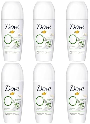 6x Dove Deodorant Roll-on Gurkenduft mit 1/4 Pflegecreme 0% Aluminiumsalze, 50ml (6er Pack)