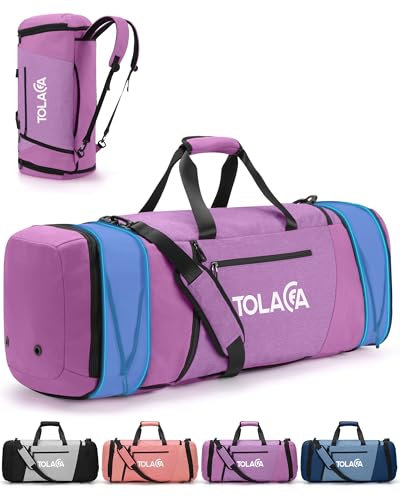 Tolaccea Erweiterbare Reisetasche Rucksack Groß - 54L-72L Sporttasche mit Schuhfach, Nassfach und Laptopfach fur Herren & Damen, Weekender Reiserucksack Handgepack Duffle Bag(Lila)