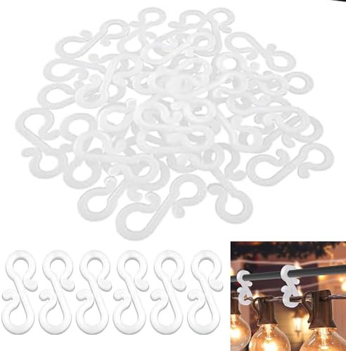 50pcs Clear Gutter Clips Hooks, Mini Plastic Hooks Gutter Clips for Outdoor Lights, Reusable Gutter Hooks for Fairy String Lights Christmas Birthday Anniversary Decoration