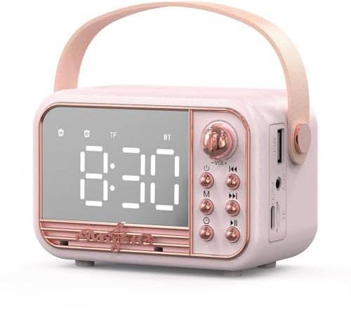 Malloy Enceinte Bluetooth Rétro Supportant Les Cartes TF et Les Clés USB avec Entrée AUX, Son 3D Équilibré, Diffusion Type Alarme Horloge.