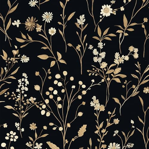LiKiLiKi Vinyl Wrap Black Contact Paper Self Adhesive Wallpaper 44×300 cm Vintage Floral Wall Paper Roll Waterproof Wallpaper for Kitchen Bathroom Living Room Peel and Stick Cabinet