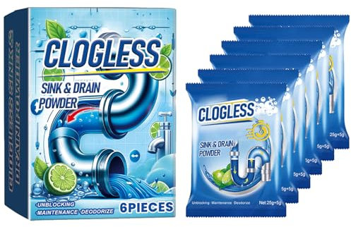 Leistungsstarker Spül- und Abflussreiniger,Waschbecken Abflussreiniger,Gel Rohrfrei Abflussreiniger,Pipeline Sauber Pulver,Küchen Rohr Sauber Pulver,Effektives Abflusspulver für Abflüsse,30G,6PC