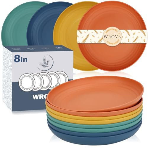 Wrova Unbreakable Plastic Plates Set of 8-8 Inch Reusable Deep Plates for Kitchen, Dishwasher & Microwave Safe, Kitchen Set for Snacks & Desserts (Vivid Mix)