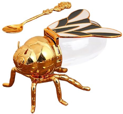 1 pot à miel et cuillère en forme d'abeille - 15 x 10 x 9 cm - Pot à miel créatif rétro en forme d'abeille, distributeur de miel, accessoire de cuisine pour petits déjeuners, décoration d'intérieur,