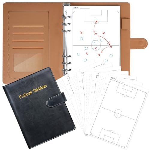 WANGDEFA 1 Packung PU-Leder Fußball Taktikblock Fussball Lernblock Taktikmappe Fußball mit 50 Blatt Taktikblock Ringbuchblock Fußball für Trainermappe Spielanalyse & Trainingsplanung DIN A5(Satz)