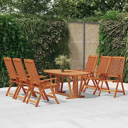 Qnhdfrt Garten Essgruppe 7 teilig Massivholz Eukalyptus Ausziehbarer Tisch mit 6 Klappstühlen Outdoor Sitzgruppe für Terrasse Garten und Balkon