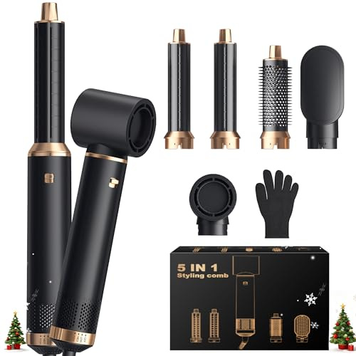 5 in 1 Hairstyler Rundbürstenföhn,1000w Airstyler Lockenstab mit Luft, 3 Temperaturregelung, Föhnbürste, Geben Sie dem Haar Volumen, Glätten, Locken und Föhnen Sie Trockenes Haar