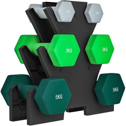 SPORTNOW Hanteln Set Hantelset 2 x 1kg mit Hantelständer, 6 Kurzhanteln | 2 x 3kg, 2 x 5kg, Aus Metall, für Gymnastik, Fitness, Zuhause
