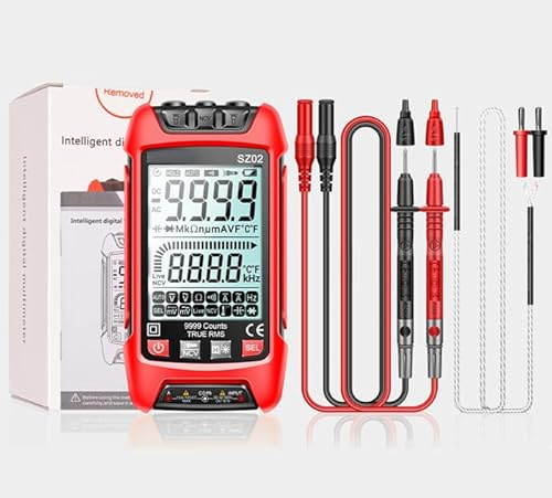 Multimetro, tester di tensione digitale, TRMS 9999 conta le misurazioni di voltmetro AC/DC corrente, tensione, NCV, resistenza, continuità, capacità, diodi, auto-ranging Ohm, amplificatori utensili