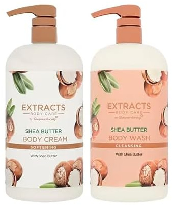 Extracts Shea Butter Body Care Bundle, Body Wash and Body Cream, 1 Litre Each, Softening and Cleansing with Shea Butter