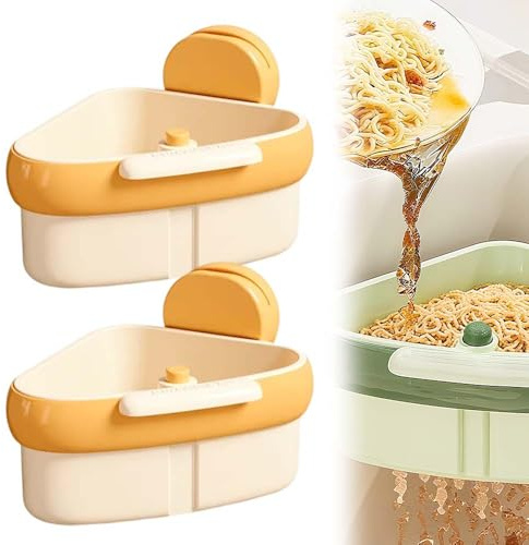 Sieb für Spülbecken, 2026 Upgrade Suction Cup Sink Corner Rack, Multi-Functional Drain Basket Saugtasche Waschbecken Ecke Rack, Küchenspüle Abfluss Korb Abnehmbare Waschbecken Filterkorb (Gelb,2Pcs)
