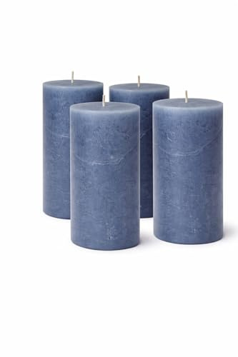 4er Set Stumpenkerzen Rustic 110x70mm | Selbstverlöschend (Safe Candle) | RAL-zertifiziert & durchgefärbt | 51h Brenndauer | Dekokerzen | Qualität Made in Germany (Saphir Blau)