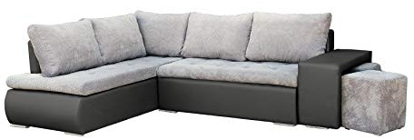 Ecksofa mit Zwei Hocker Sofa Eckcouch Couch mit Schlaffunktion und Bettkasten Ottomane L-Form Schlafsofa Bettsofa Polstergarnitur - 265x280x88cm - BELGRAD (Ecksofa Links, Hellgrau + Dunkelgrau)