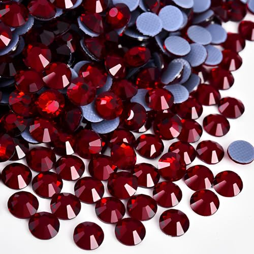 Jollin, Strass termoadesivi con retro piatto, in vetro, adatti come diamanti e gemme, 6,4 mm, (30 SS, 288 pezzi, rosso scuro)