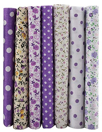 7 Stück 25 x 25 cm Baumwollstoff DIY sortierte Quadrate vorgeschnitten Bettwäsche Set Viertel Bündel lila Punkte Muster (25 x 25)