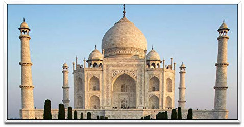Indien Taj Mahal ca. 130x70cm Wandbild inklusive Schattenfugenrahmen weiss - Panorama Leinwand Bild XXL Format Wandbilder Wohnzimmer Wohnung Deko Kunstdrucke