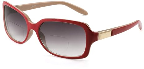 JM Klassisch Bifokal Lesebrille Platz Stylish Gradient Sonnenbrillen Leser für Damen +2.5 Rot