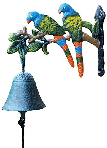 sleeri Cast Iron Decorative Door Bell, Outside Door Decoration Hanging Hand Bell - Cast Iron Dinner Bell for Outside, Parrot, Small Size, Hanging Dinner Bell for Playhouse Outside, Decoration