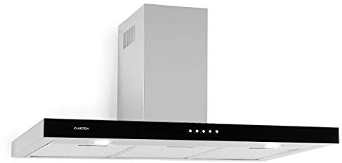 Klarstein Darya Cooker Extractor Hood, EEC A, 310 m³ / h Exhaust Air, 2 Aluminium Grease Filters Included, 66 dB, Stainless Steel, Air Recirculation Possible, Black Acrylic Glass Front, Silver, 90 cm