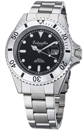 Eichmüller Taucher Herrenuhr mit Datumsanzeige, Drehlünette und Leuchtindex