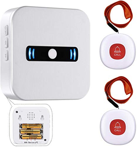 Daytee Notrufknopf für Senioren, Wireless Mobiler Alarm Notfallknopf Hausnotruf für Senioren Funktioniert Pflegeruf Notrufklingel für ältere Menschen 2 Sender Und 1 Empfänger