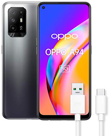 OPPO A94 Smartphone 5G, AMOLED, 4 Fotocamere 48MP, RAM 8GB + ROM 128GB, Batteria 4310mAh, Ricarica VOOC 30W, Dual Sim, Cavo dati OPPO Tipo-C, Nero (Fluid Black), Display 6.43 [Versione Italiana]