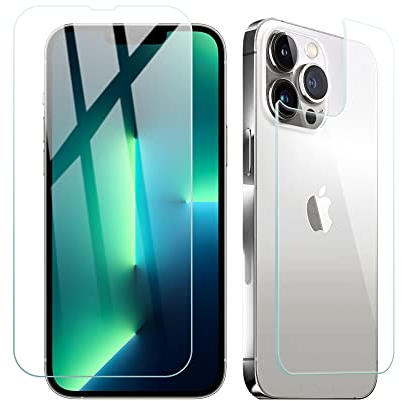 PaceBid [Pack of 2 Tempered Glass Compatible with iPhone 13 Pro Screen Protector + Tempered Glass Back, Tempered Glass [9H Hardness] [AntiFingerprint] [Ultra Clear] Screen Protector for iPhone 13