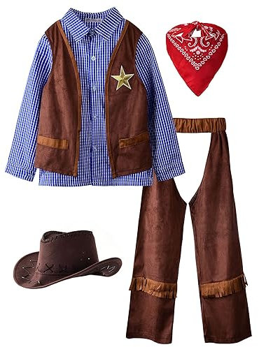 ReliBeauty Costume Cowboy Bambino con Cappello Cowboy Bandana,blu,150cm