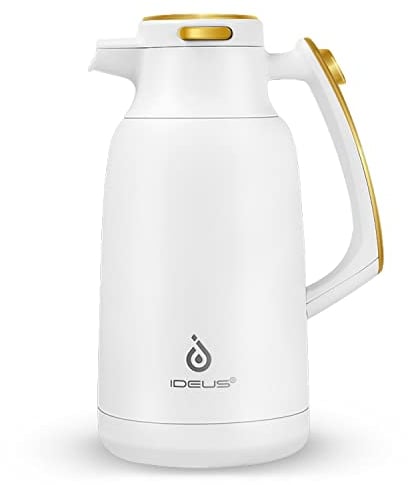 IDEUS Vacuum Insulated Coffee Carafe, 68 oz (2 Liters) Stainless Steel Milk Jug Thermal Tea Pot Hot & Cold Water Beverage Dispenser (White)