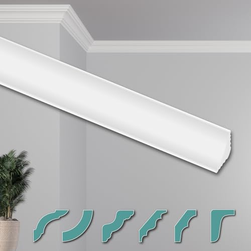 HEXIMO Corniches de Plafond Modernes en Polystyrène XPS Blanc, 2 Mètres Moulures en Polystyrène Moulures Décoratives Angles (2 mètres ZG1)