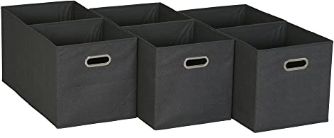 Household Essentials Juego de 6 cubos de almacenamiento abiertos de tela con adoquines negros, 11 x 11 pulgadas
