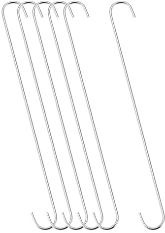 sourcing map S Hanging Hooks, 16inch/400mm Extra Long Steel Hanger, Indoor Outdoor Uses for Garden, Bathroom, Closet, Workshop, Kitchen, Silver Tone, 6Pcs