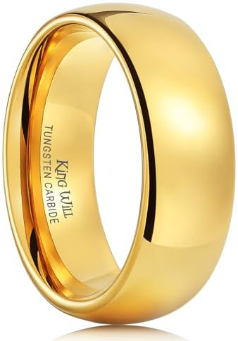 King Will GLORY 8mm 24k Gold Plated High Polished Comfort Fit Domed Tungsten Ring Wedding Band 7.5