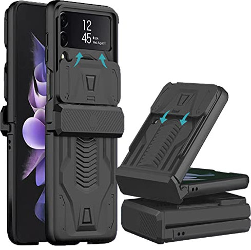 COCOING for Samsung Galaxy Z Flip 4 Case with Hinge Protection Device and Sliding Camera Protection Cover,Military Fall Protection Case for Samsung Z Flip 4 (Black)