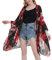 Cardigan a kimono in chiffon con stampa floreale da donna sciolto coprire casual lungo Boho Sheer Cardigan, #Nero Con Floreale Rosso, Taglia unica