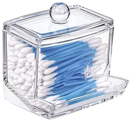 Voiakiu Organisateur Rangement Transparent pour vanité Salle Bain avec Couvercle - Distributeur Support Qtip pour Coton, tampons Ronds en Coton-Tige