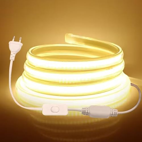 KISUFU COB LED Strip 20m,Indoor Waterproof Flexible COB LED Strip Light,Super Bright High Density,DC 220V 360 LEDs/m Cool White FCOB LED Strip for Cabinet Lighting,Bedroom, Bar,Stage,Christmas Party