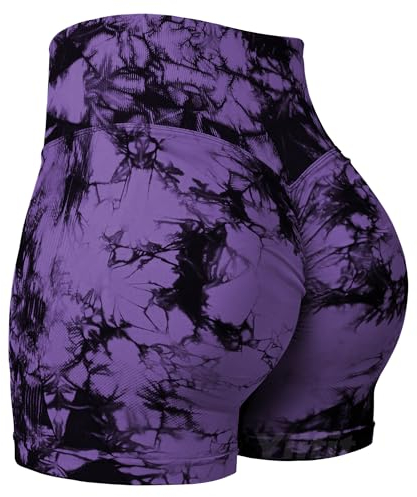 Yiifit Nahtlose Booty Damen Yoga Tie Dye High Waist Workout 3 Sport Shorts Violett X-Large