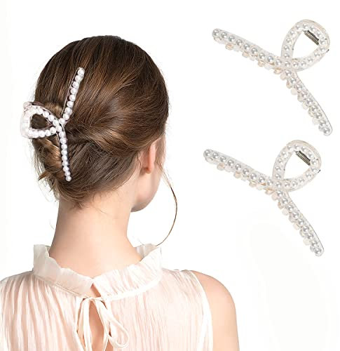 2 Pezzi Mollettone Capelli per Perle, Fermaglio Capelli Donna, Fermaglio per Capelli con Perle, Pinza Capelli, Pinza Capelli Grandi, Perle Artigli Mollette per Capelli, Capelli Accessori