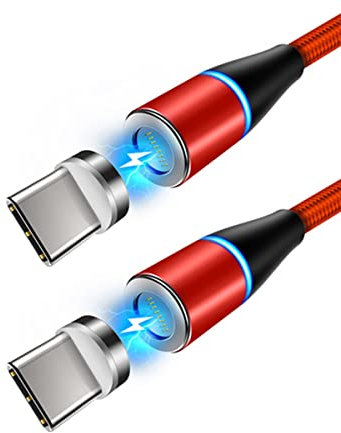 YSJJZRL Paquete de 2 (1M + 2M) Cable USB Tipo C de Carga magnética LED 3A Cable de Carga rápida 360° Tipo C para Samsung S23 S22 S21, etc. (1M+2M,Rojo)