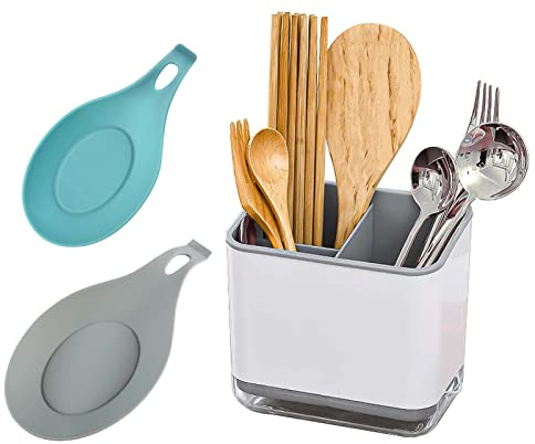 SVOCK Besteckkorb, Besteck Abtropfbehälter, Besteckhalter mit 3 Fächern, Besteckhalter für Spüle und Kochlöffelhalter, Spoon Holder, Utensil Holder Zum Aufbewahren von Messern、Gabeln und Löffeln