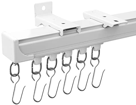 MaKefeile Ceiling Curtain Tracks 15FT,Curtain Track Wall Mount,Ceiling Mounted Sliding Door Curtains Rails Outdoor Extra Long Curtains Rod Room Divider Track for Living Bedroom with Hooks,White