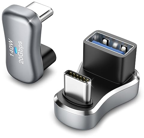 MoKo 180 Degree USB-C to USB Adapter 2 Pack, U Shape Male to Female Adapter Converter With PD 140W Fast Charging for Steam Deck, Switch, Laptop, Tablet, Phone