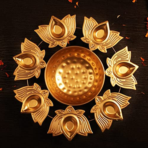 Kalakriti Metal Urli Bowl/Large Decorative Handi Craft/Indian puja Decorations/Hindu Temple Accessories Ideal for Home Decor - Lotus Design (Set of 2, 12 inch Diameter Each)