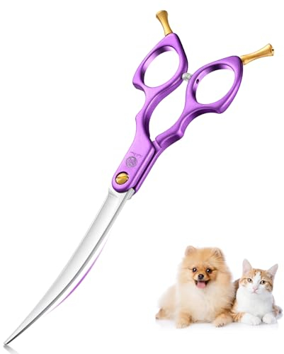 Purple Dragon 6.5 Zoll Hundeschere Fellschere Gebogene Für Hunde und Katze Grooming Schere mit Ultraleicht Weltraum Aluminium Griff,JP 440C Steel Profi Fellschere Hunde für Hundefriseur und Anfänger