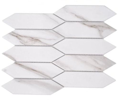 MOSANI Piastrelle a mosaico in ceramica esagonale, calacatta, bianco grigio-marrone, opaco MOS13-L1112