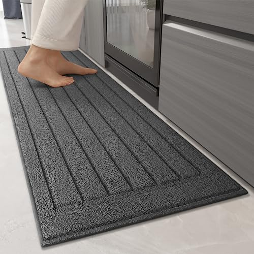 Color G Tapis Cuisine Antidérapant 43.5x150cm, Microfibres Tapis Cuisine Devant Evier Lavable en Machine, Absorbant Tapis de Passage pour Cuisine, Salle à Manger, Salon - Gris